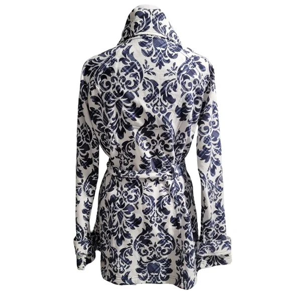 LA Kitty Size Medium Trendy Stylish Floral Blue and White Lightweight Pea Coat - Picture 7 of 10